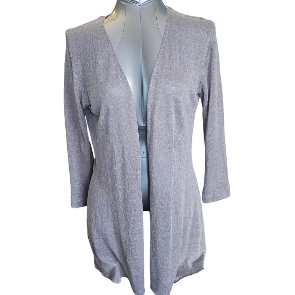 Acrobat Light Gray Linen Open Cardigan for Women - Size M